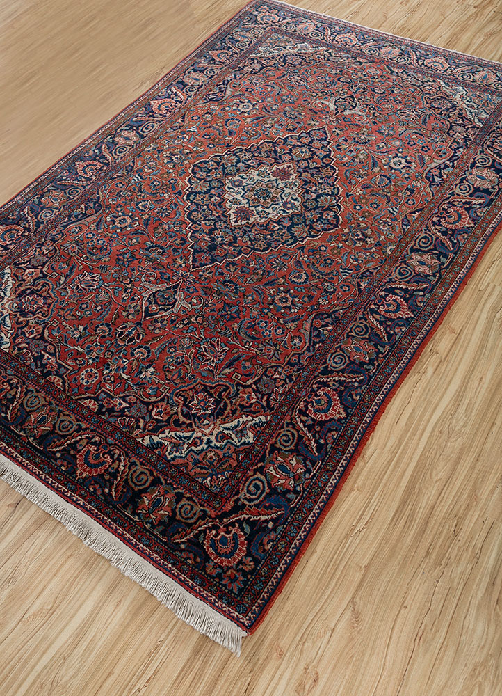 aalam red and orange wool hand knotted Rug - FloorShot