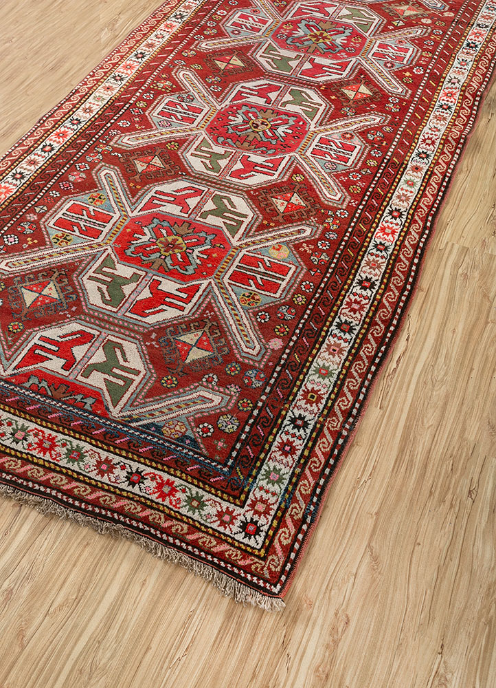 nuray red and orange wool hand knotted Rug - FloorShot