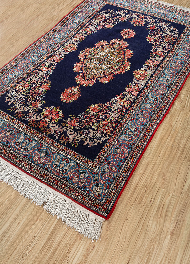 aalam blue wool hand knotted Rug - FloorShot