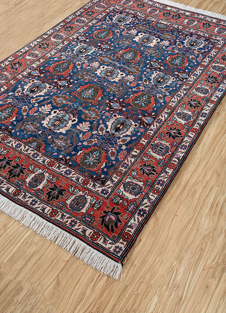 aalam blue wool hand knotted Rug - FloorShot