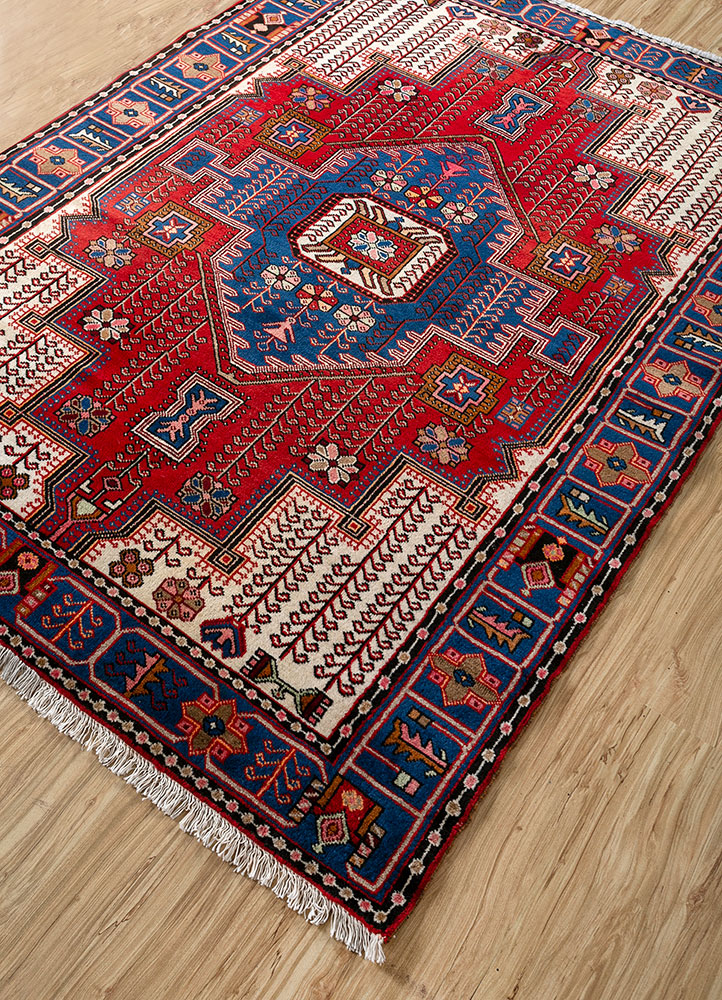 nuray red and orange wool hand knotted Rug - FloorShot