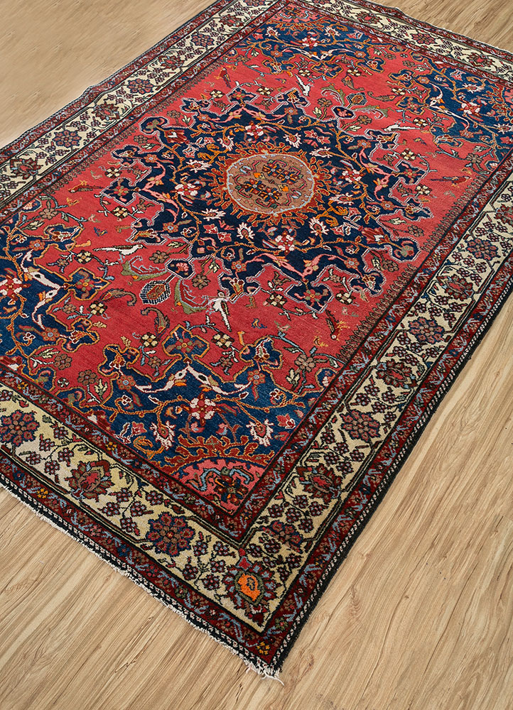aalam red and orange wool hand knotted Rug - FloorShot