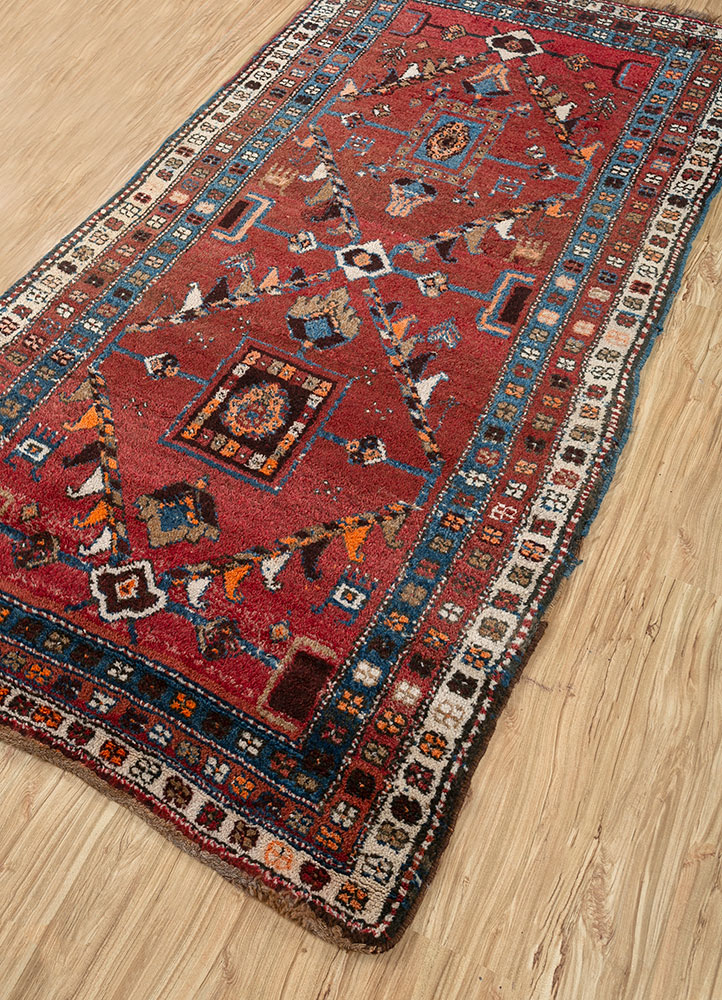 nuray red and orange wool hand knotted Rug - FloorShot