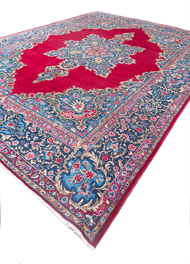 aalam red and orange wool hand knotted Rug - FloorShot