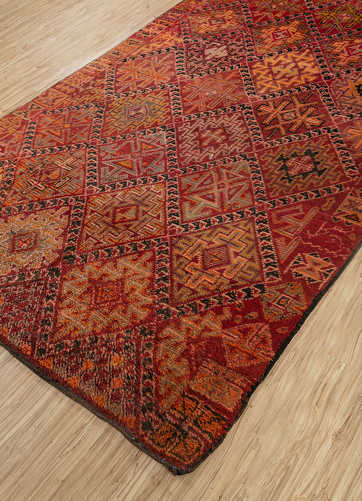 nuray red and orange wool hand knotted Rug - FloorShot