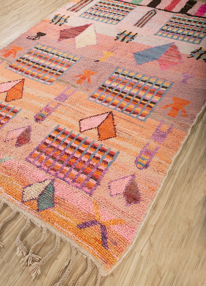 nuray pink and purple wool hand knotted Rug - FloorShot