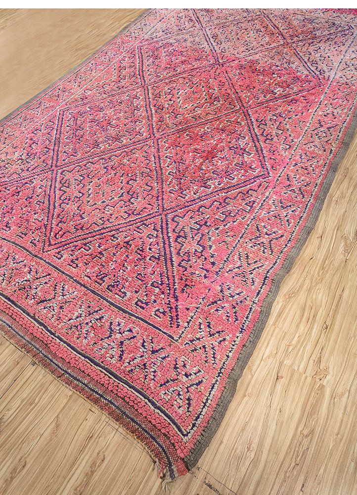 nuray pink and purple wool hand knotted Rug - FloorShot
