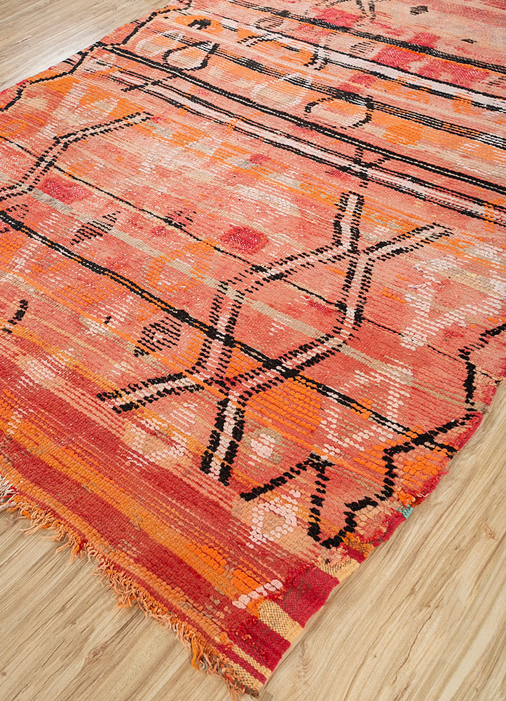 nuray red and orange wool hand knotted Rug - FloorShot