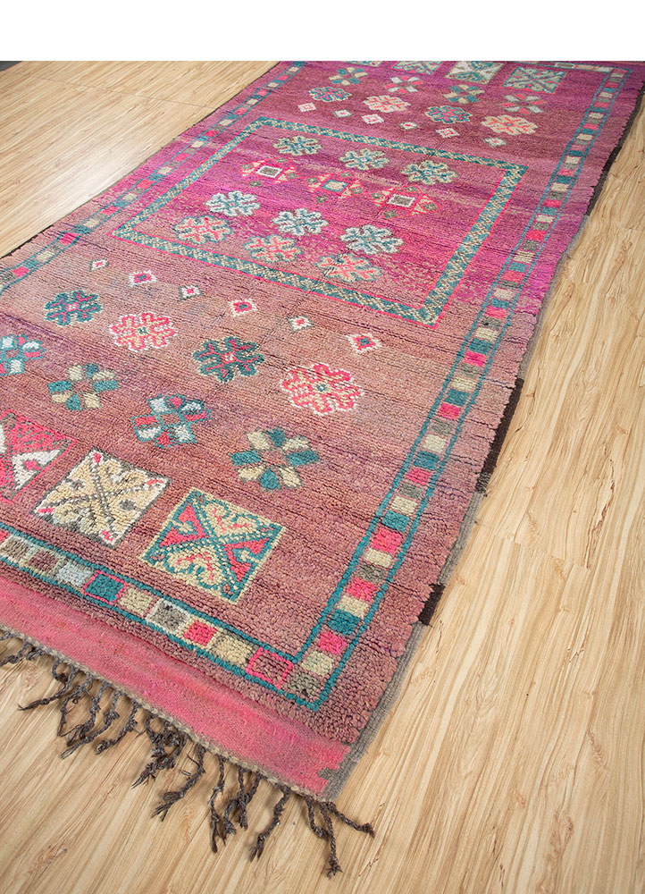 nuray pink and purple wool hand knotted Rug - FloorShot