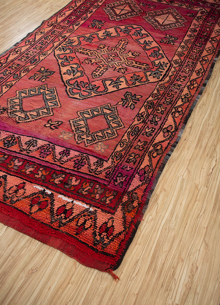 nuray red and orange wool hand knotted Rug - FloorShot