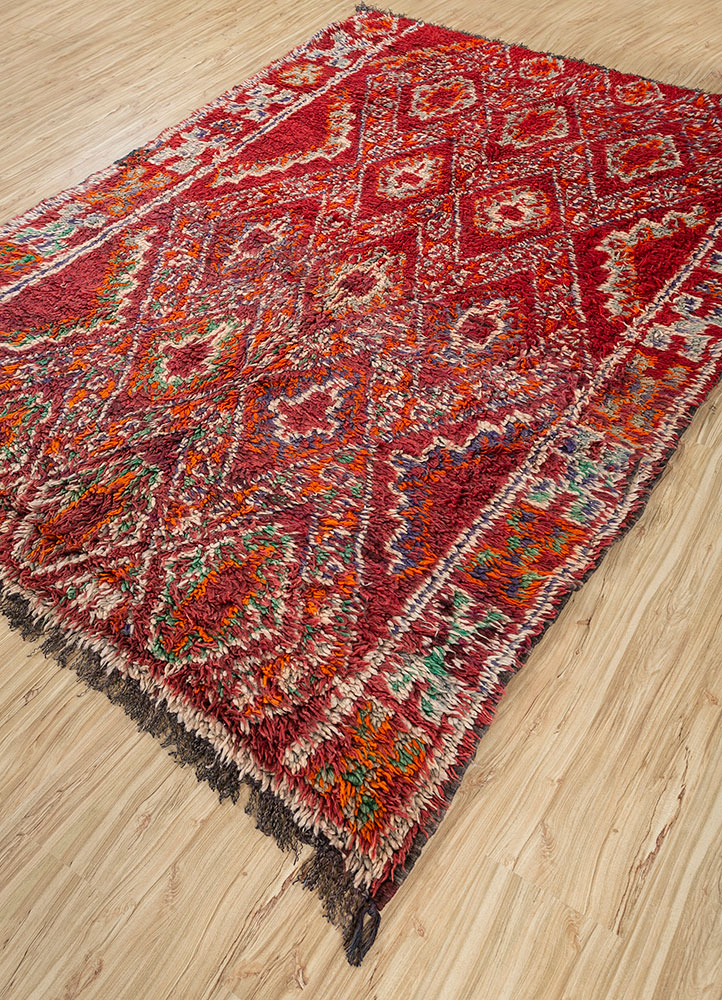 nuray red and orange wool hand knotted Rug - FloorShot