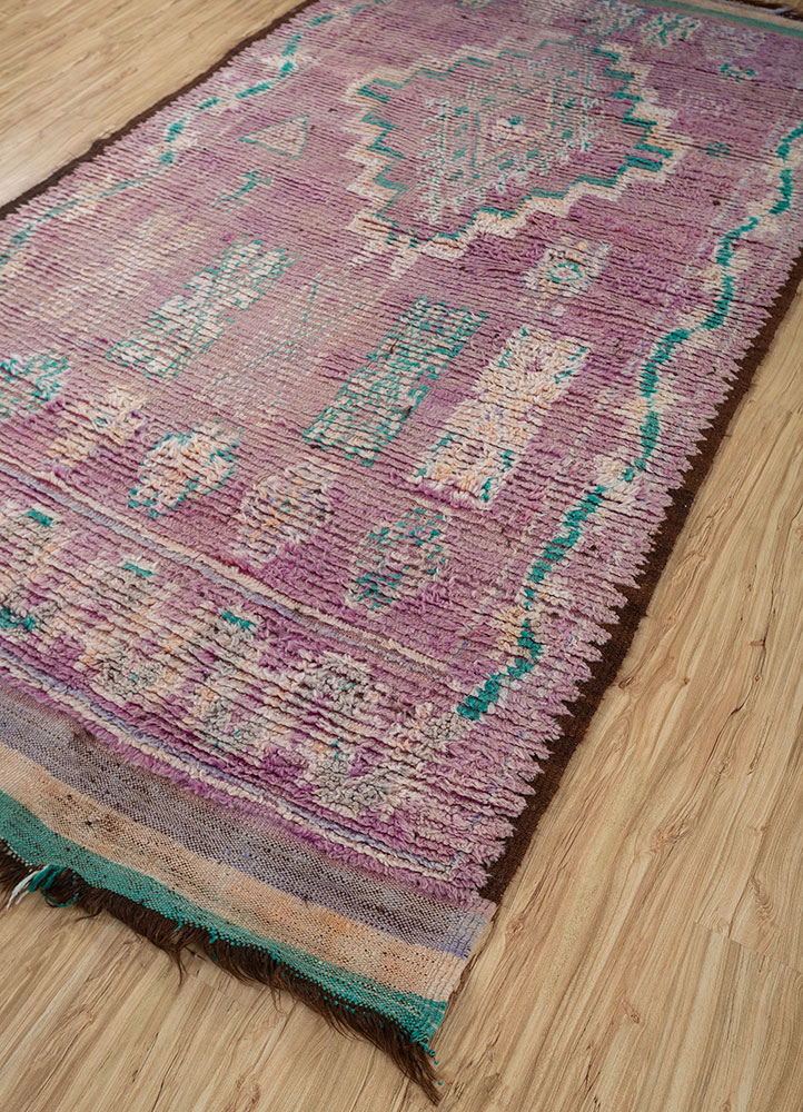 nuray pink and purple wool hand knotted Rug - FloorShot