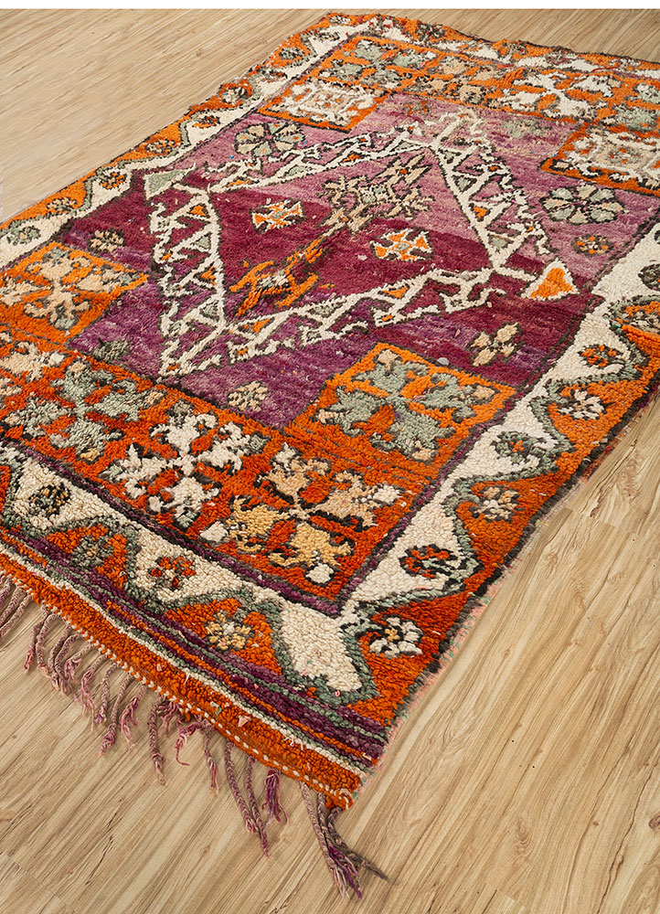 nuray red and orange wool hand knotted Rug - FloorShot