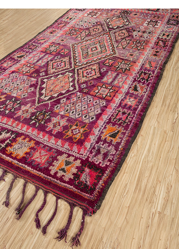 nuray pink and purple wool hand knotted Rug - FloorShot