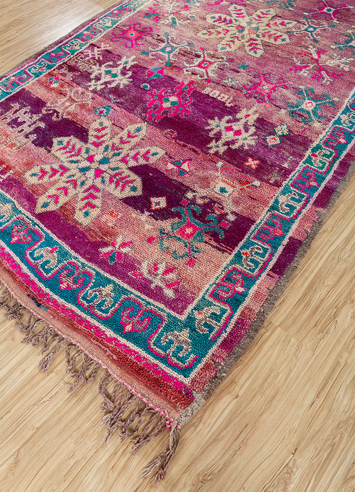 nuray pink and purple wool hand knotted Rug - FloorShot