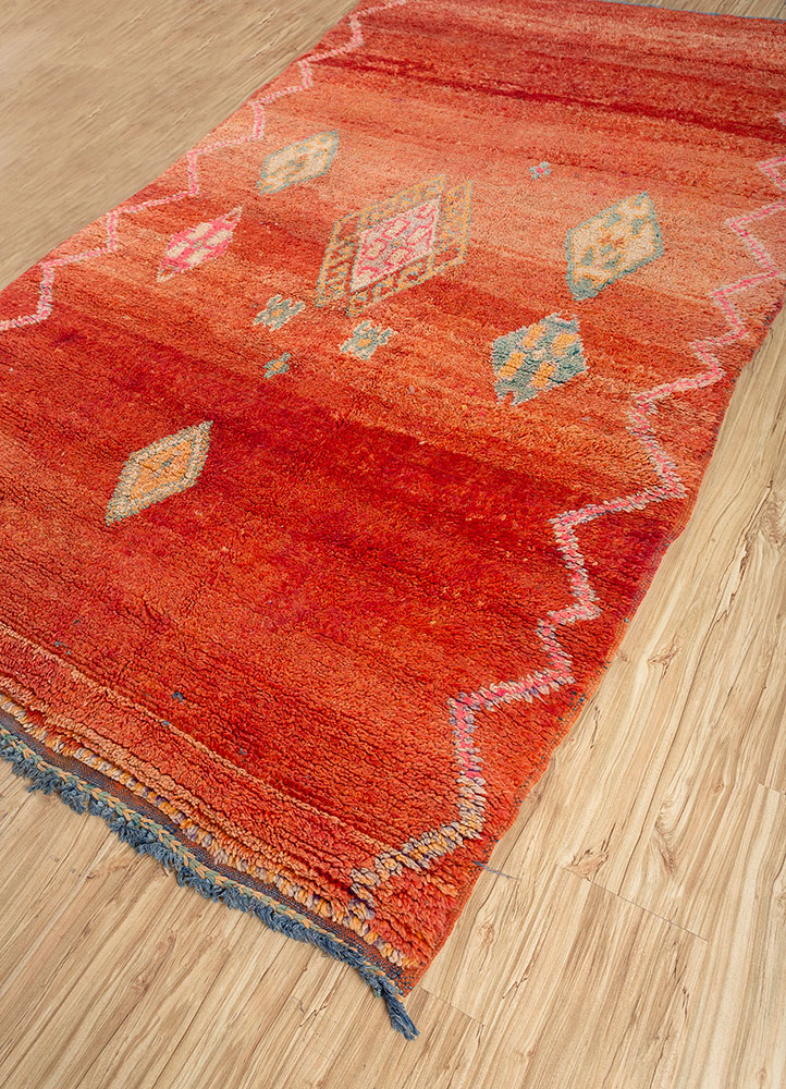 nuray red and orange wool hand knotted Rug - FloorShot