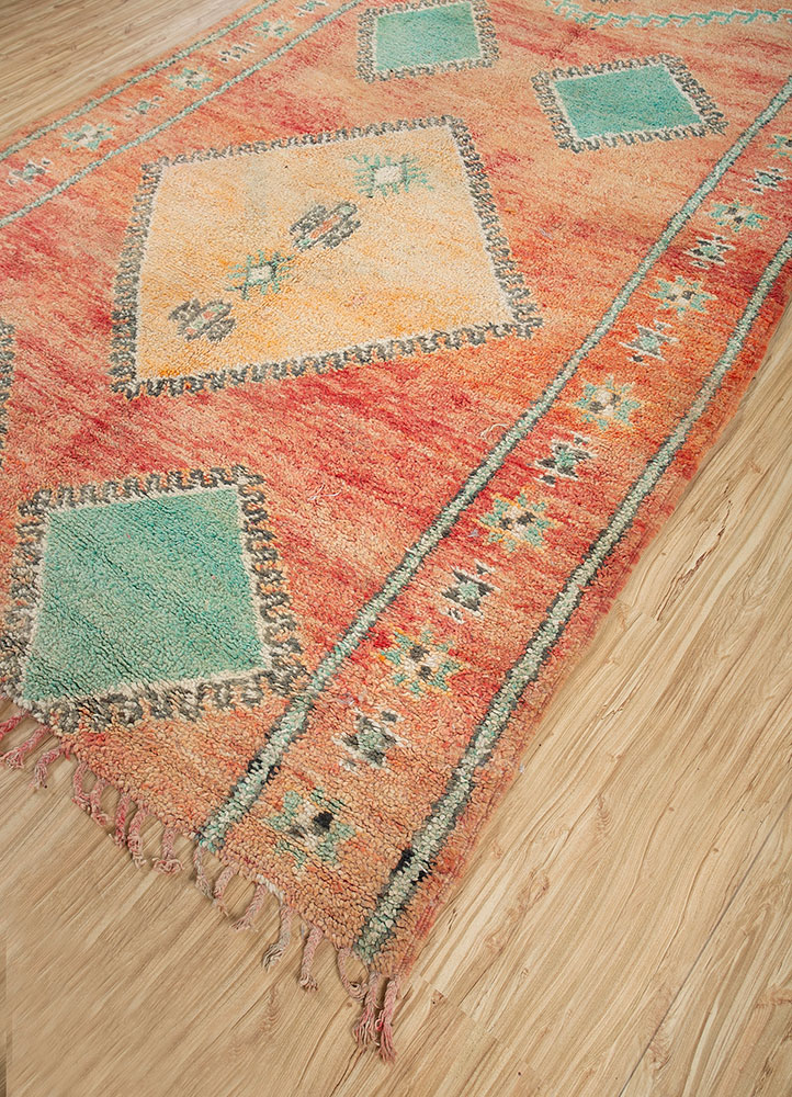 nuray red and orange wool hand knotted Rug - FloorShot