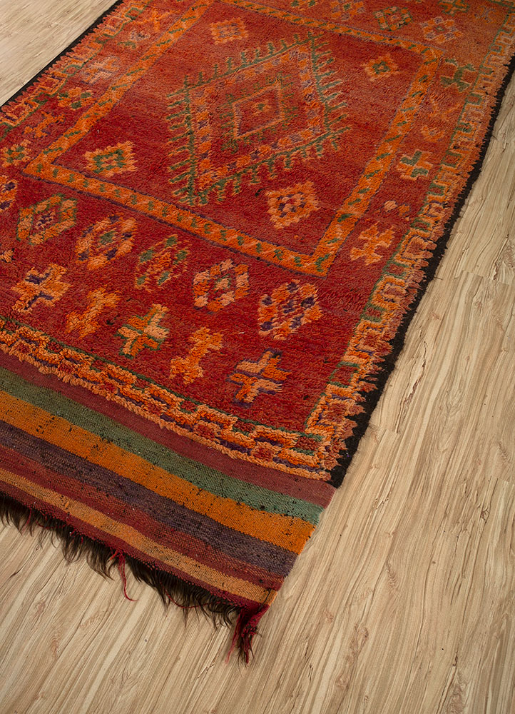 nuray red and orange wool hand knotted Rug - FloorShot