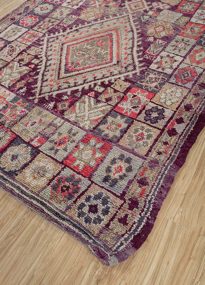 nuray pink and purple wool hand knotted Rug - FloorShot