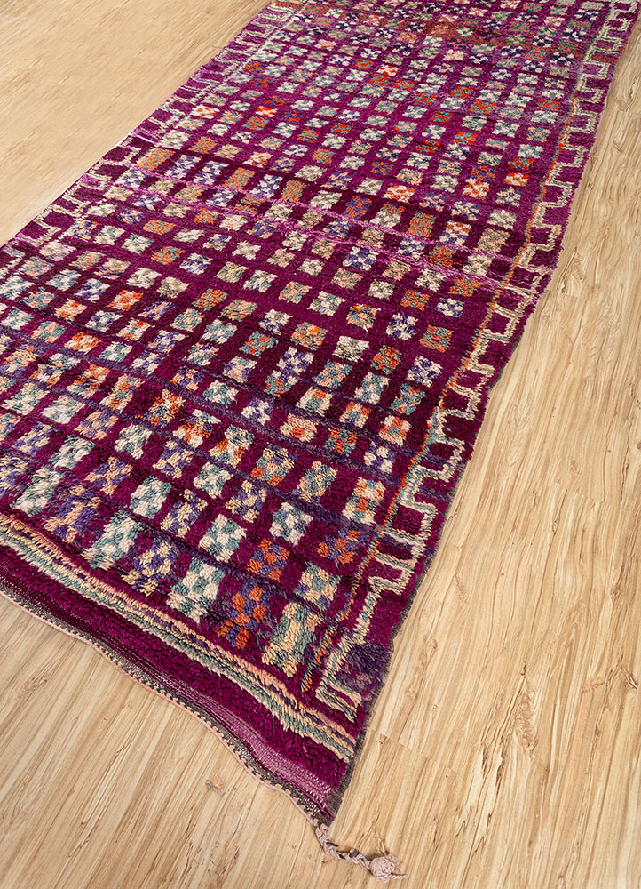 nuray pink and purple wool hand knotted Rug - FloorShot