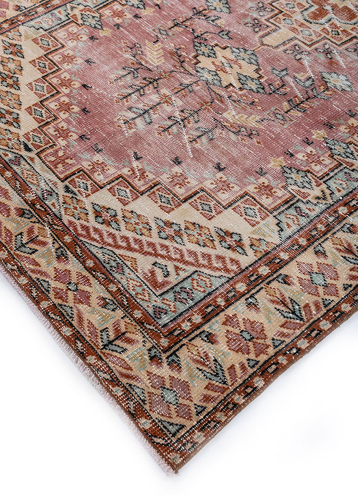 vintage red and orange wool hand knotted Rug - FloorShot