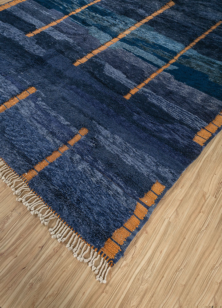 zuri blue wool hand knotted Rug - FloorShot