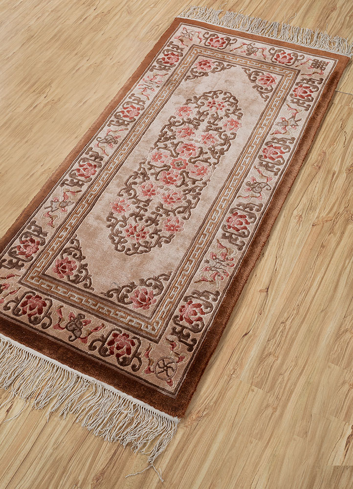 gulmarg beige and brown silk hand knotted Rug - FloorShot