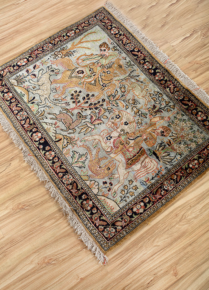 gulmarg gold silk hand knotted Rug - FloorShot