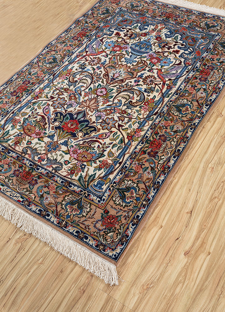 gulmarg ivory wool and silk hand knotted Rug - FloorShot