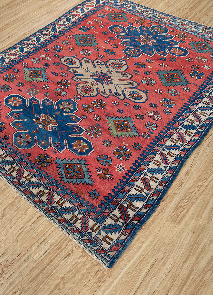 nuray red and orange wool hand knotted Rug - FloorShot