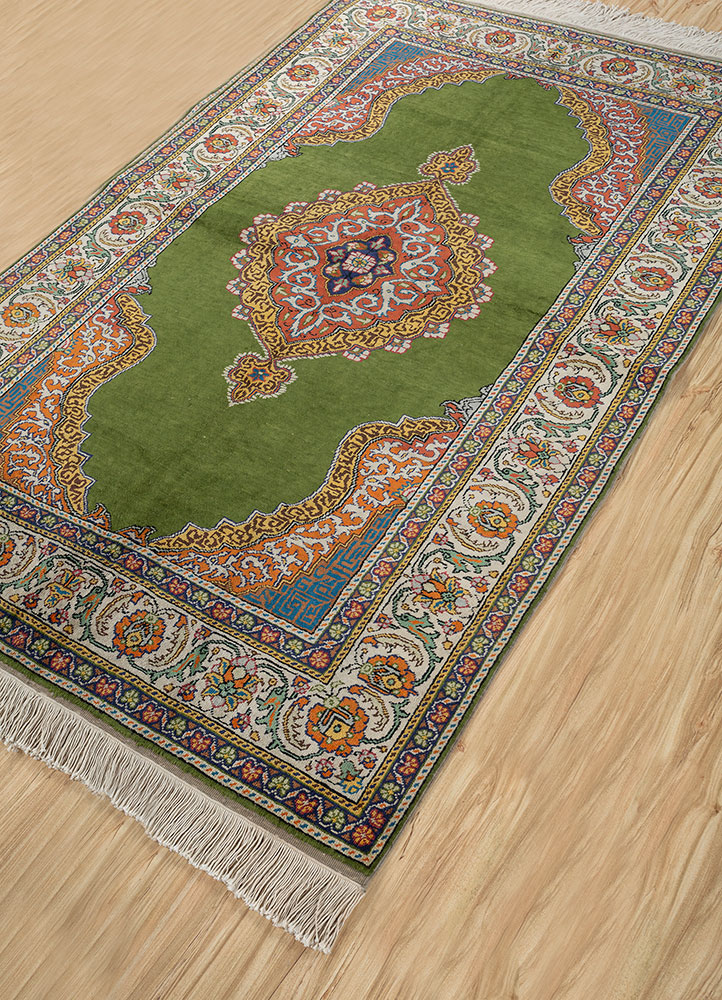nuray green wool hand knotted Rug - FloorShot