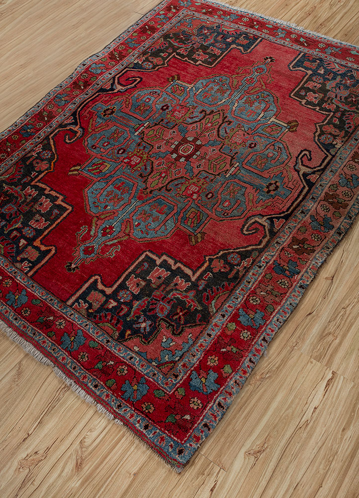 aalam red and orange wool hand knotted Rug - FloorShot