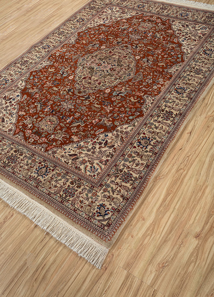 aalam red and orange wool hand knotted Rug - FloorShot