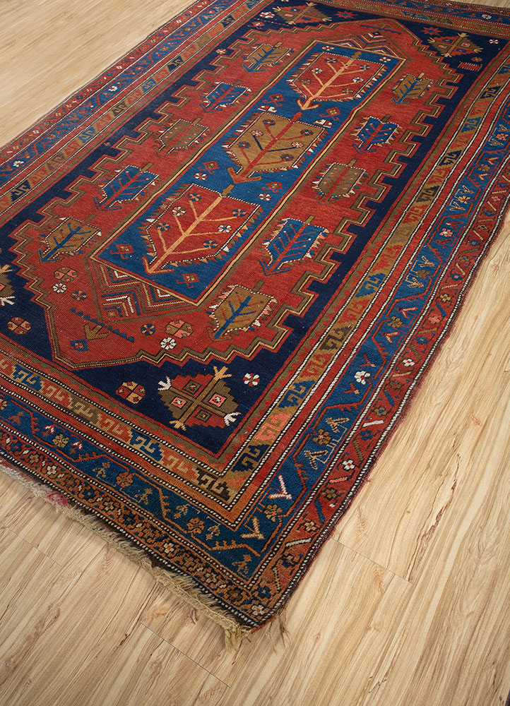 kiaan red and orange wool hand knotted Rug - FloorShot