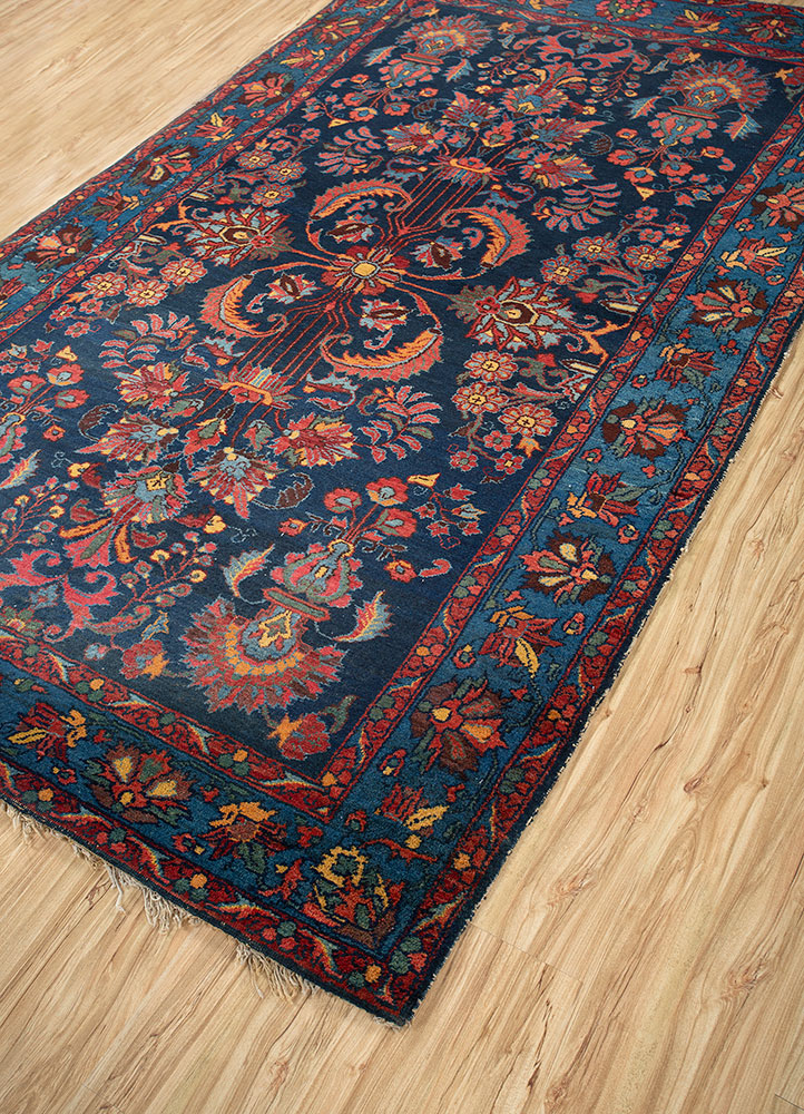 aalam blue wool hand knotted Rug - FloorShot