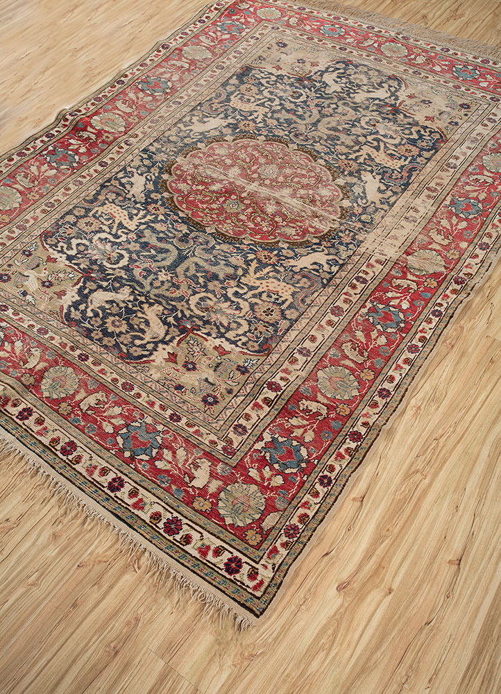 aalam red and orange wool hand knotted Rug - FloorShot