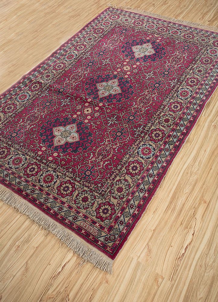aalam red and orange wool hand knotted Rug - FloorShot