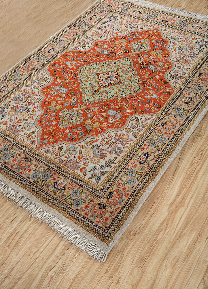 aalam red and orange wool hand knotted Rug - FloorShot