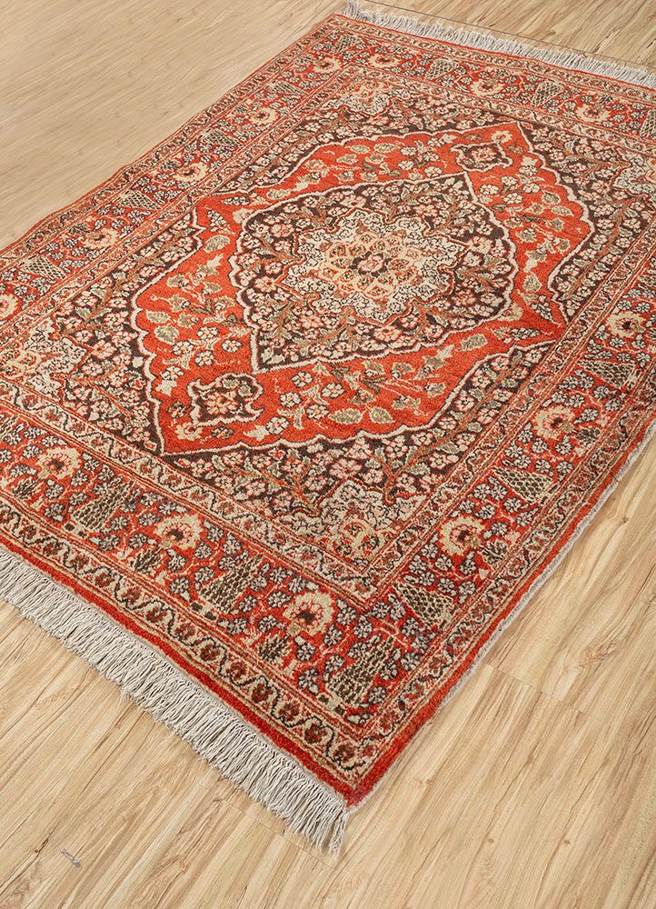 aalam red and orange wool hand knotted Rug - FloorShot