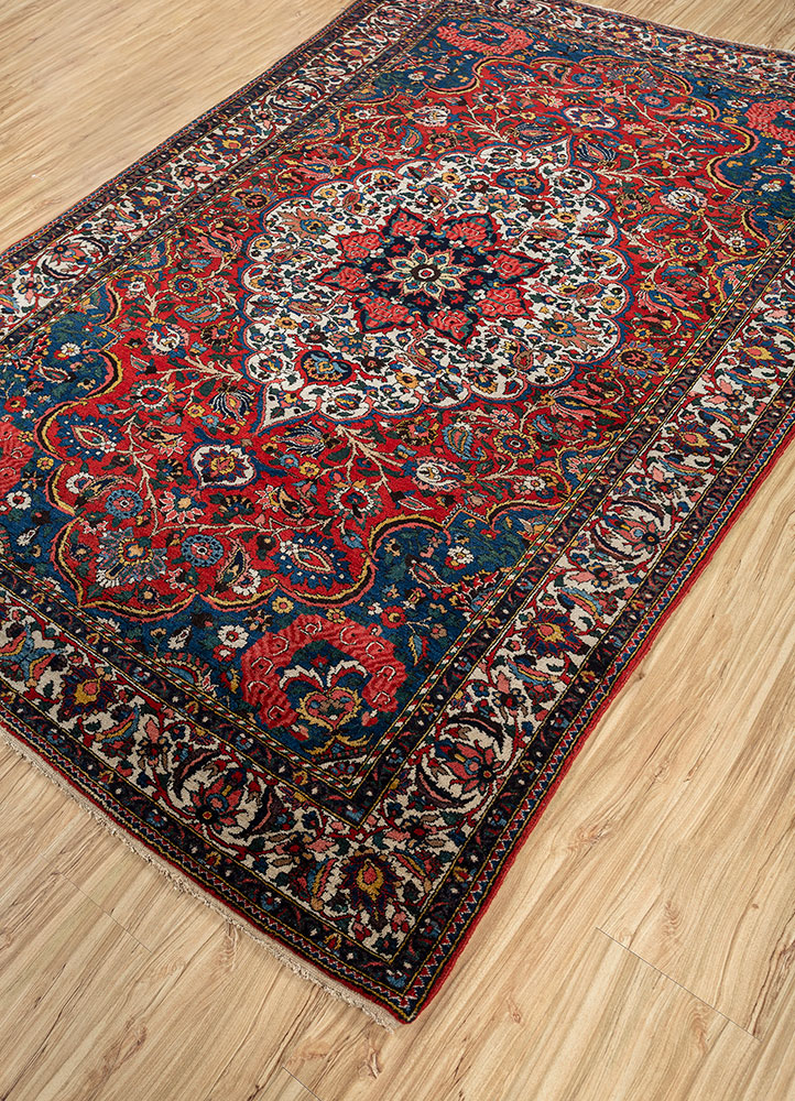 aalam red and orange wool hand knotted Rug - FloorShot