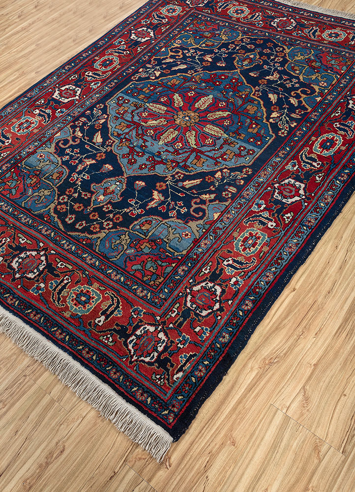 aalam blue wool hand knotted Rug - FloorShot