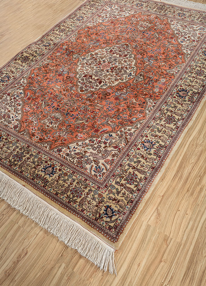 aalam red and orange wool hand knotted Rug - FloorShot