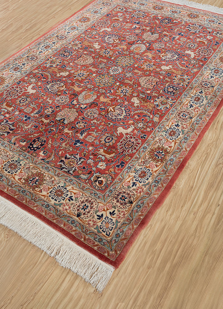 aalam red and orange wool hand knotted Rug - FloorShot