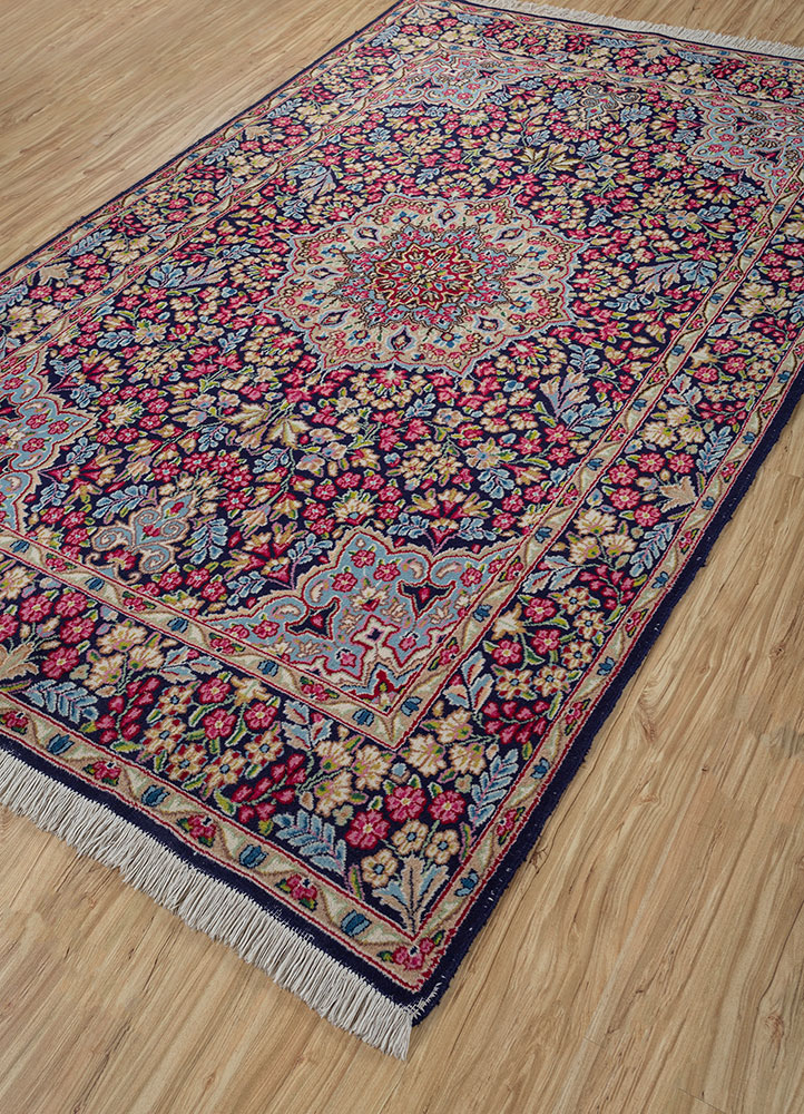 aalam blue wool hand knotted Rug - FloorShot