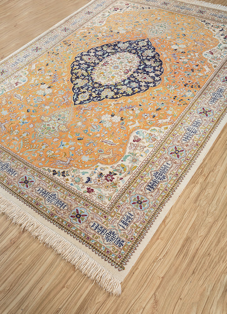 aalam red and orange wool hand knotted Rug - FloorShot