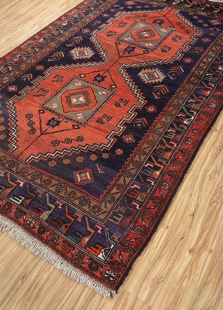 kiaan red and orange wool hand knotted Rug - FloorShot
