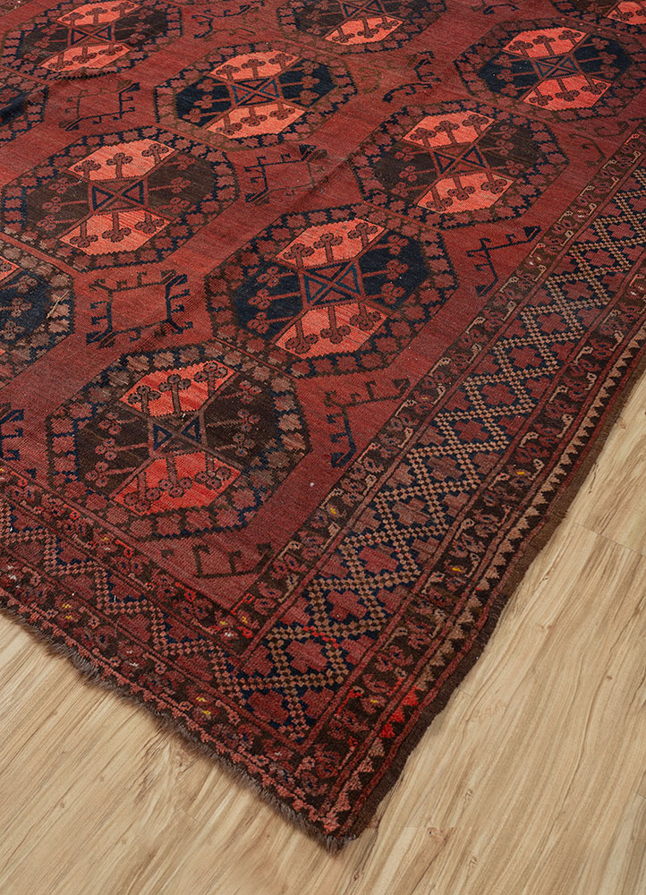 kiaan red and orange wool hand knotted Rug - FloorShot