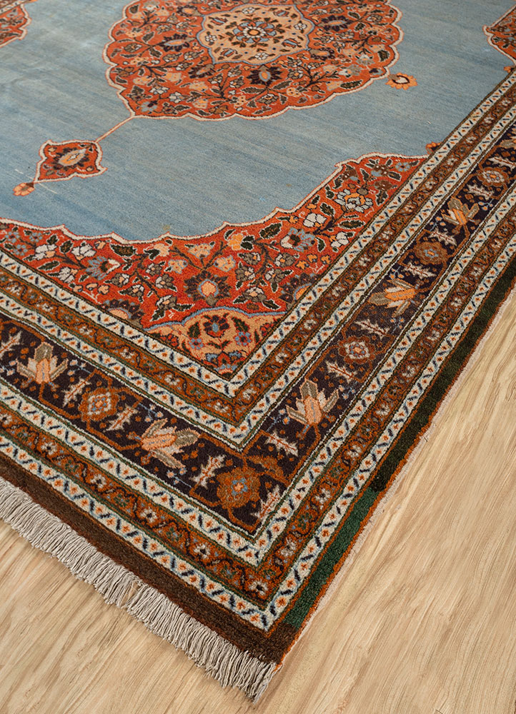aalam blue wool hand knotted Rug - FloorShot