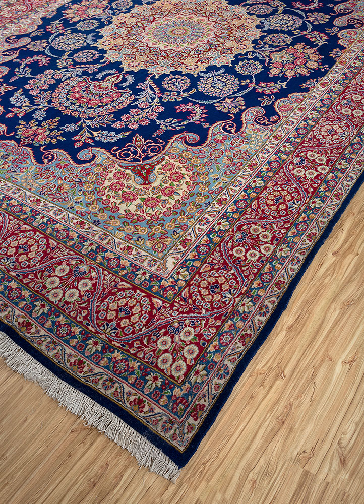 aalam blue wool hand knotted Rug - FloorShot