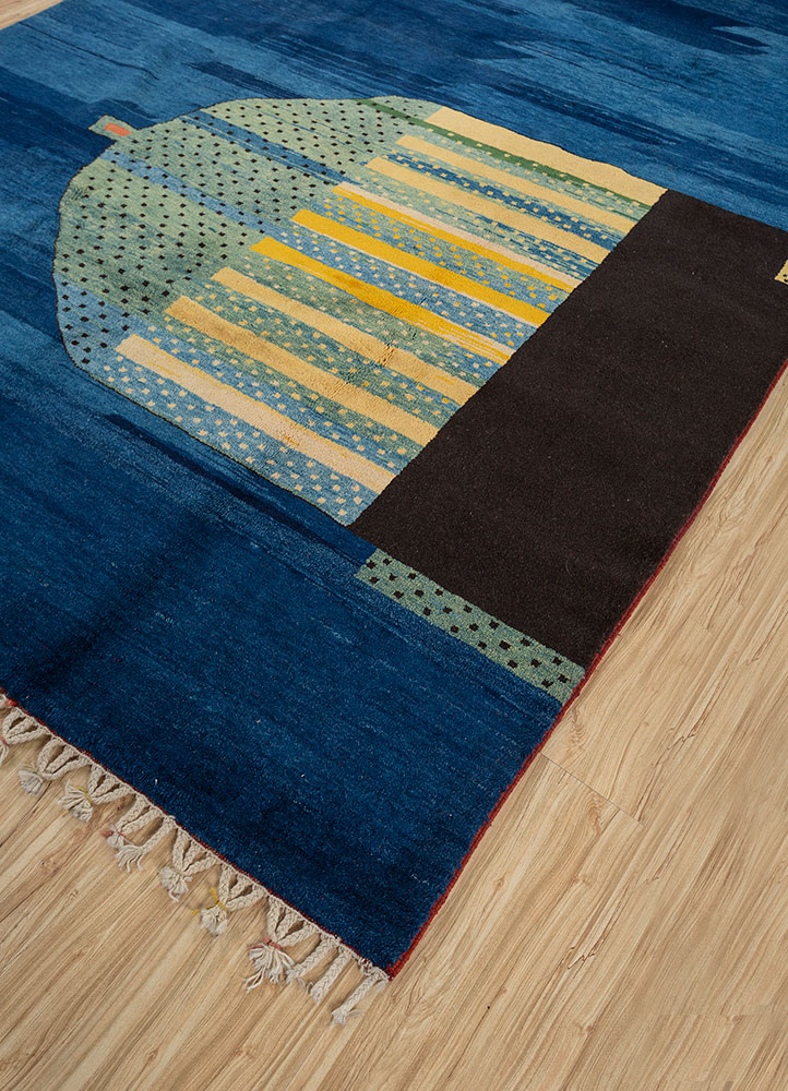 zuri blue wool hand knotted Rug - FloorShot